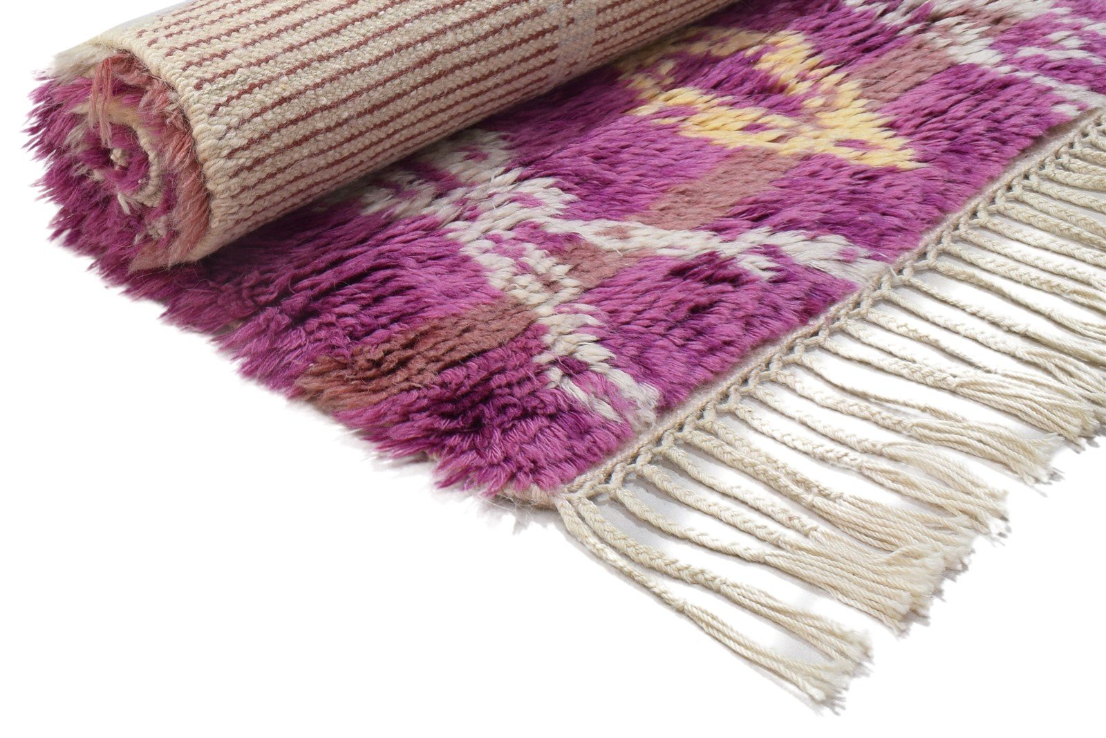 3' X 5' Rug Wool Pink Shag Hand Knotted Moroccan Geometric Small Carpet 7864091377813
