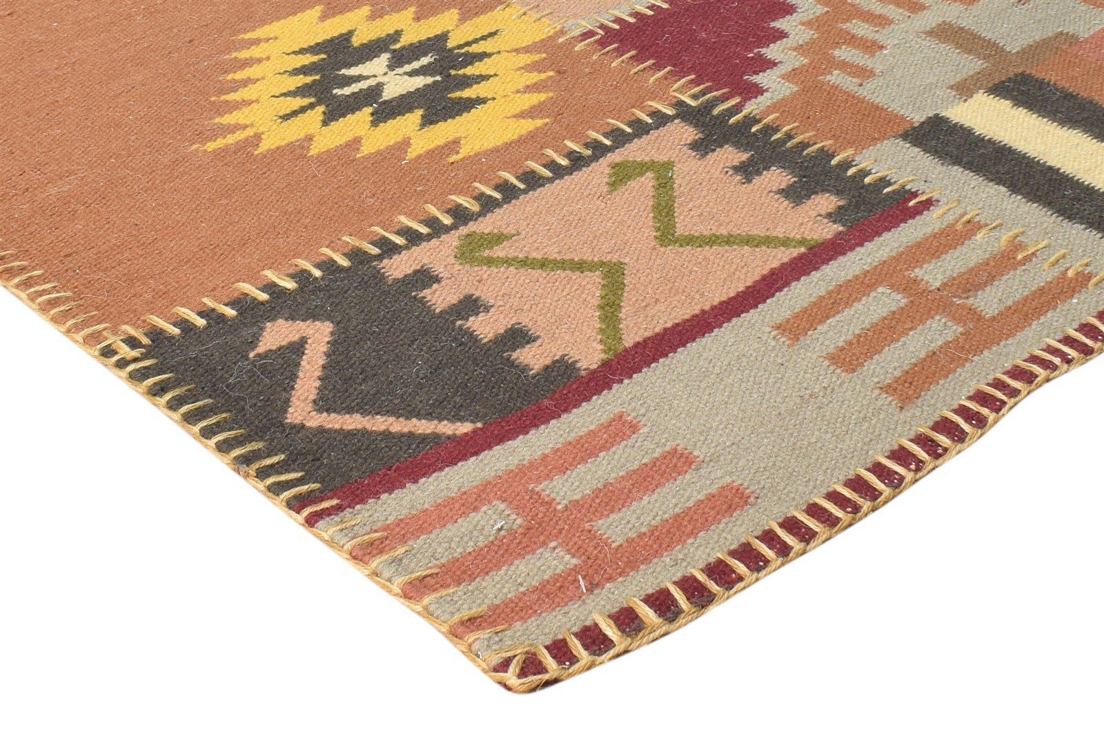 3' X 5' Rug Wool Rust Southwestern Dhurrie American Tribal Small Carpet 7865080316053