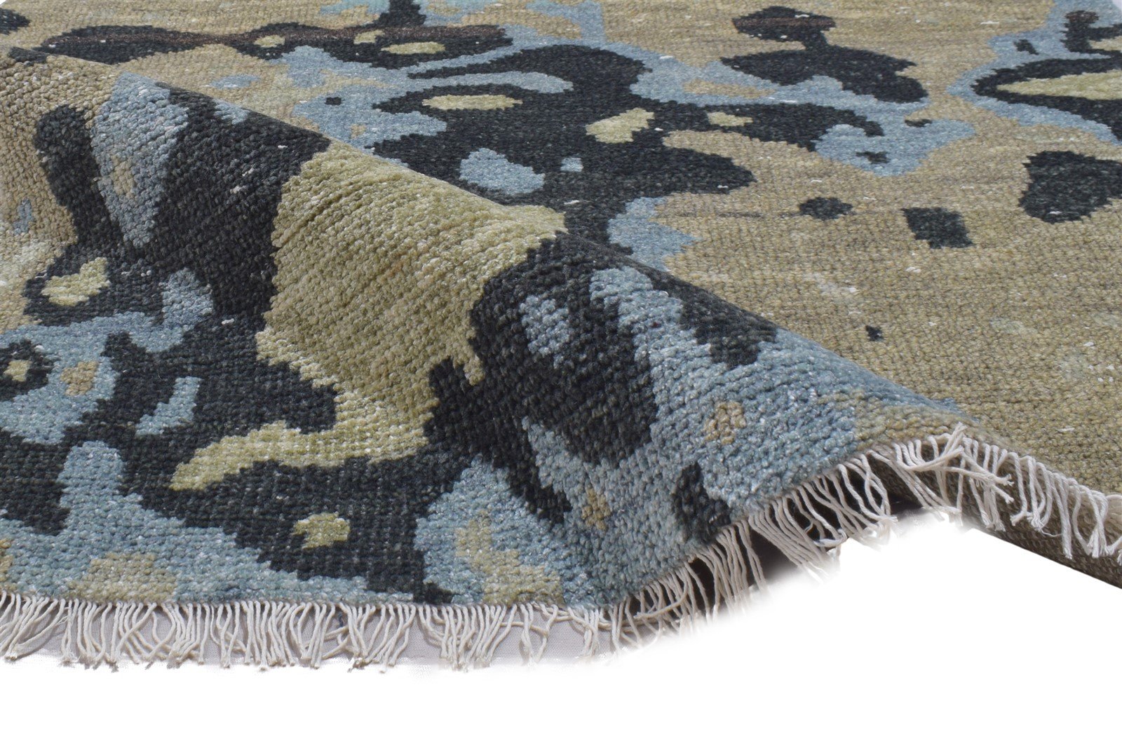 Flossy 3' X 5' Rug Wool Sage Modern Hand Knotted Bohemian Abstract 7864314921109