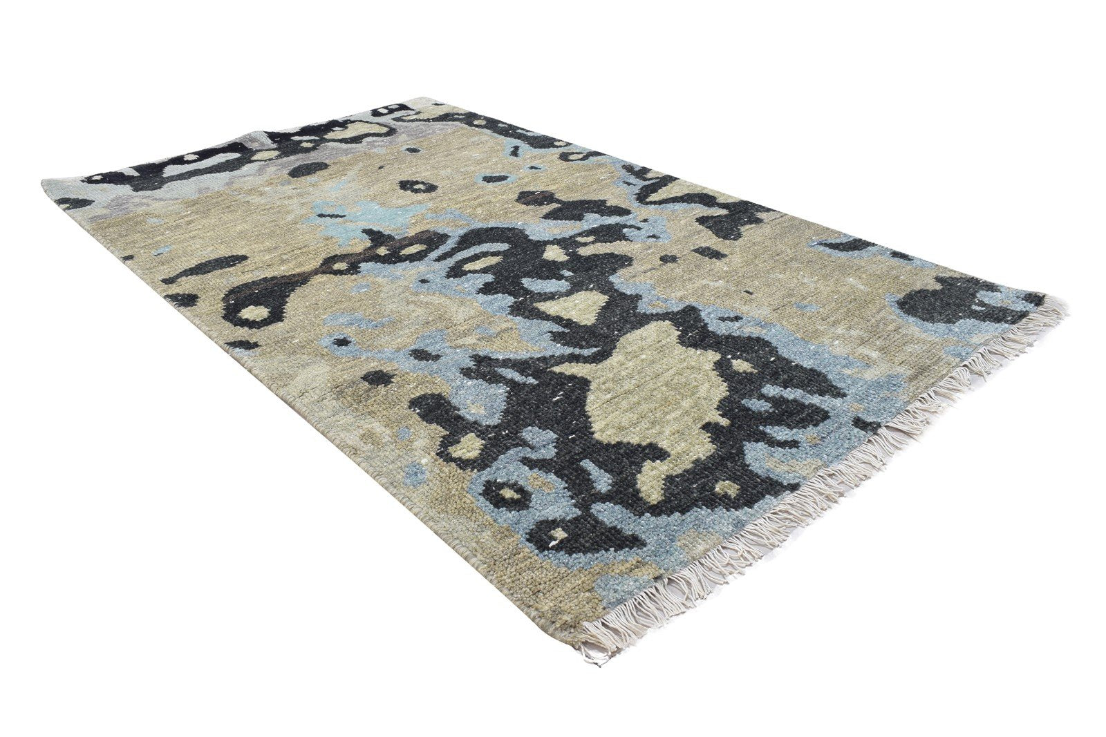 Flossy 3' X 5' Rug Wool Sage Modern Hand Knotted Bohemian Abstract 7864314921109