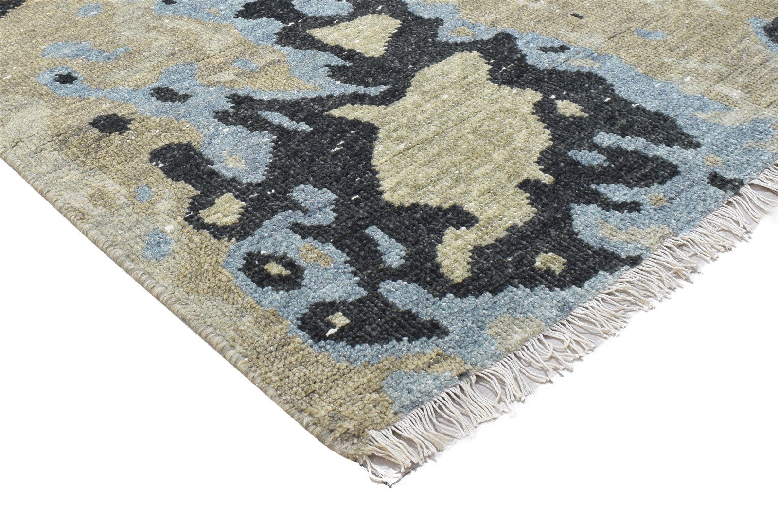 Flossy 3' X 5' Rug Wool Sage Modern Hand Knotted Bohemian Abstract 7864314921109