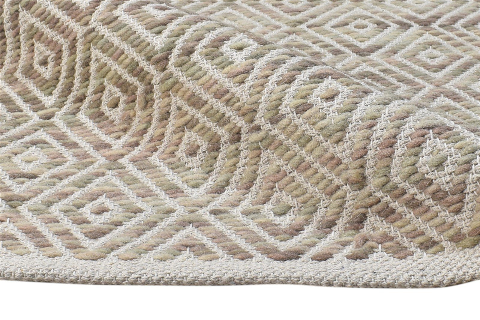 3' X 5' Rug Wool Sand Modern Hand Woven Scandinavian Diamond Small Carpet 7864931451029