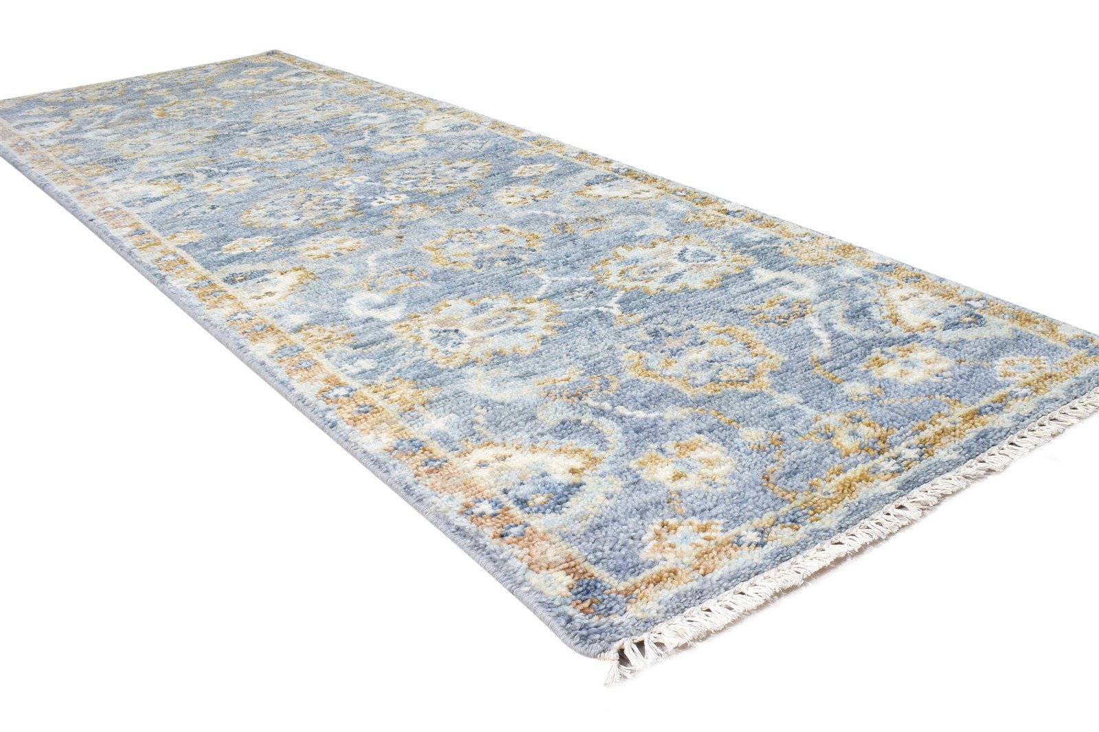 3' X 8' Rug Wool Blue Persian Hand Knotted Oushak Oriental Small Runner 7865016909973