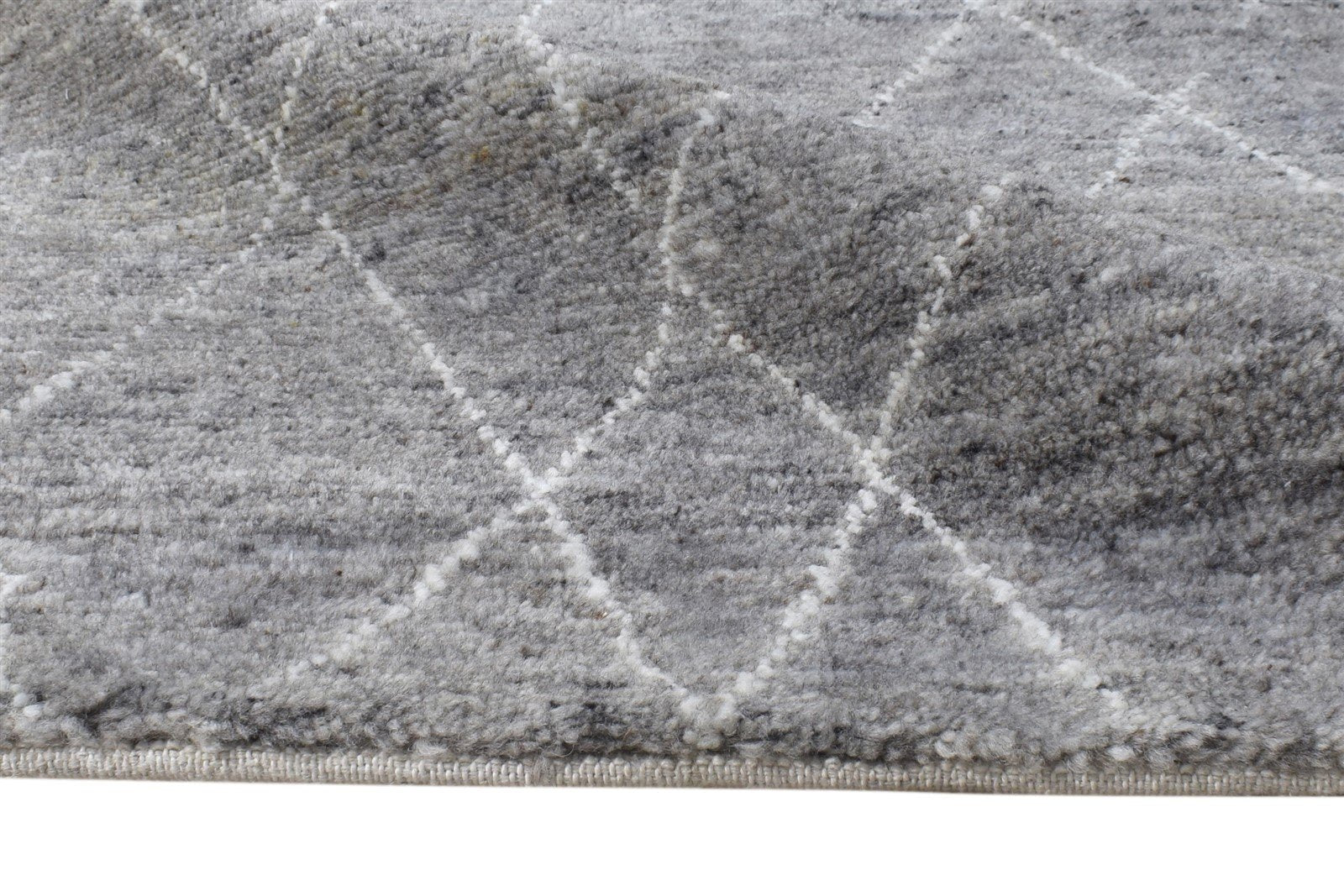 3' X 8' Rug Wool Silk Grey Shag Hand Knotted Moroccan Diamond Small Runner 7864623792277