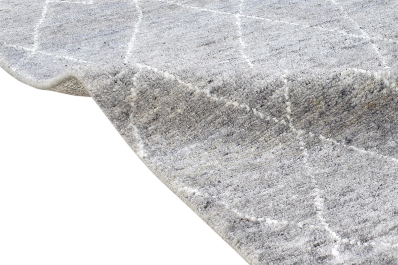 3' X 8' Rug Wool Silk Grey Shag Hand Knotted Moroccan Diamond Small Runner 7864623792277