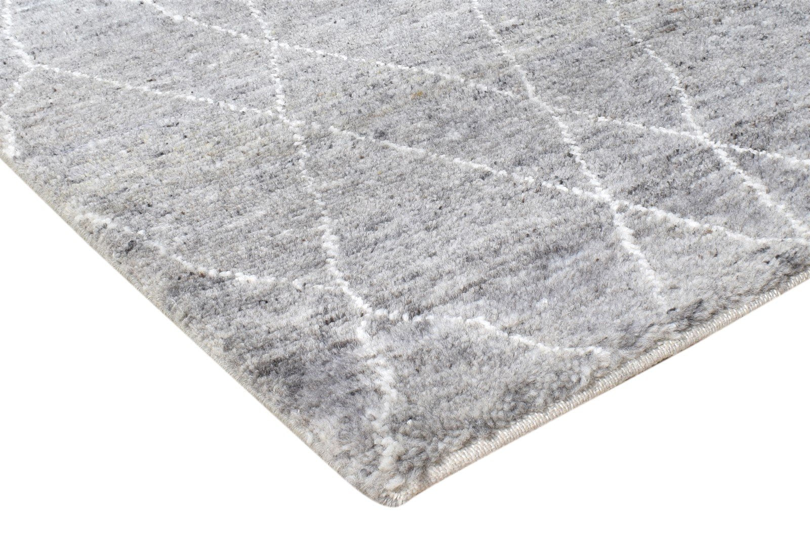 3' X 8' Rug Wool Silk Grey Shag Hand Knotted Moroccan Diamond Small Runner 7864623792277