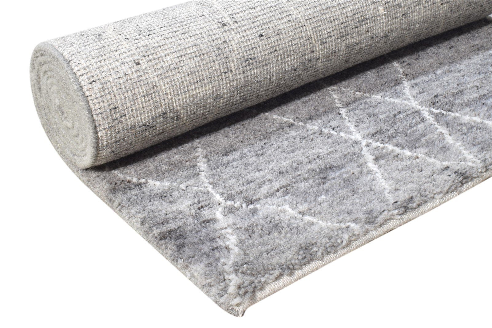 3' X 8' Rug Wool Silk Grey Shag Hand Knotted Moroccan Diamond Small Runner 7864623792277