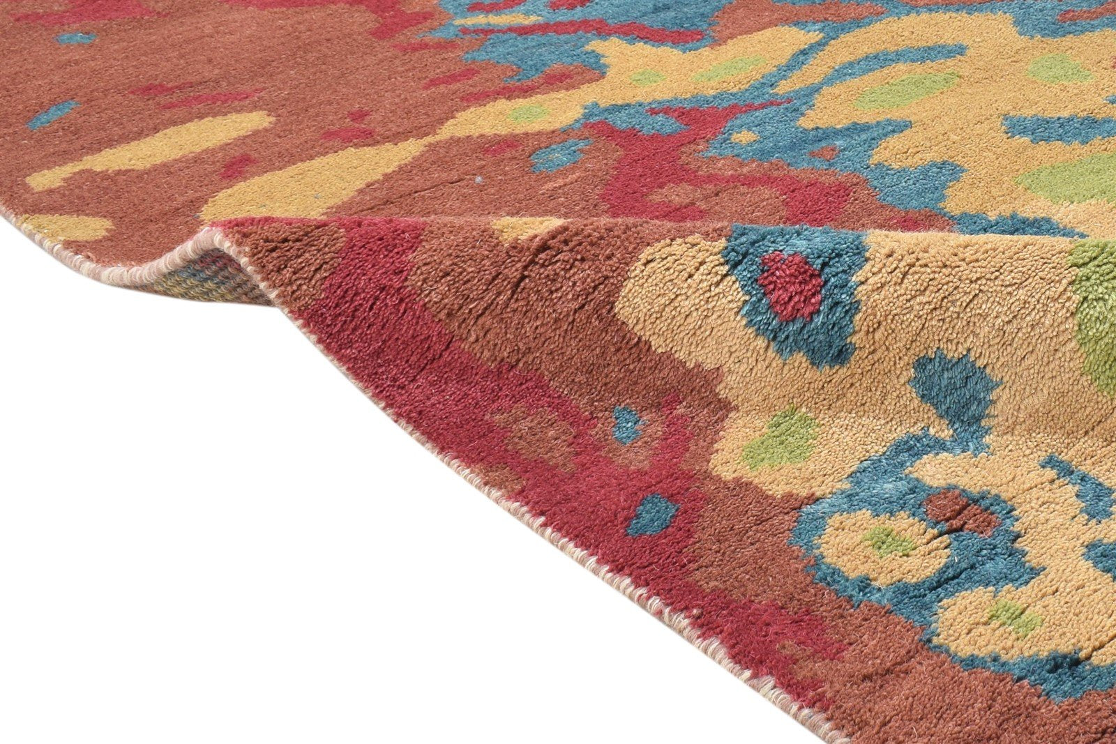 Elysee 3' X 9' Rug Wool Red Modern Hand Knotted Bohemian Abstract Runner 7864315248789