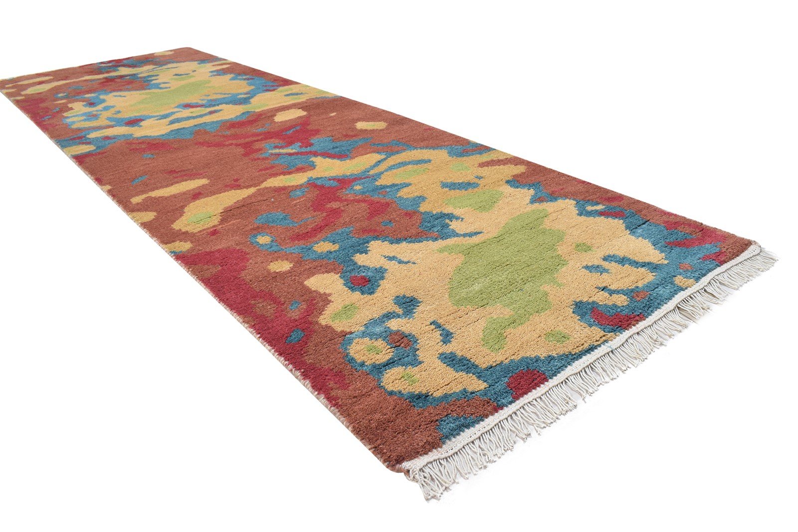 Elysee 3' X 9' Rug Wool Red Modern Hand Knotted Bohemian Abstract Runner 7864315248789