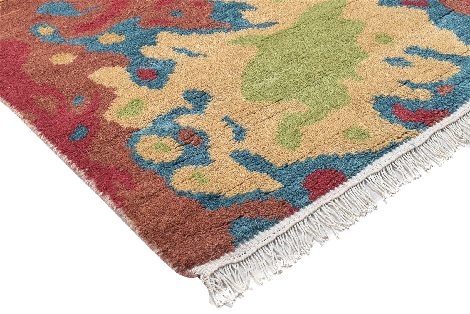 Elysee 3' X 9' Rug Wool Red Modern Hand Knotted Bohemian Abstract Runner 7864315248789