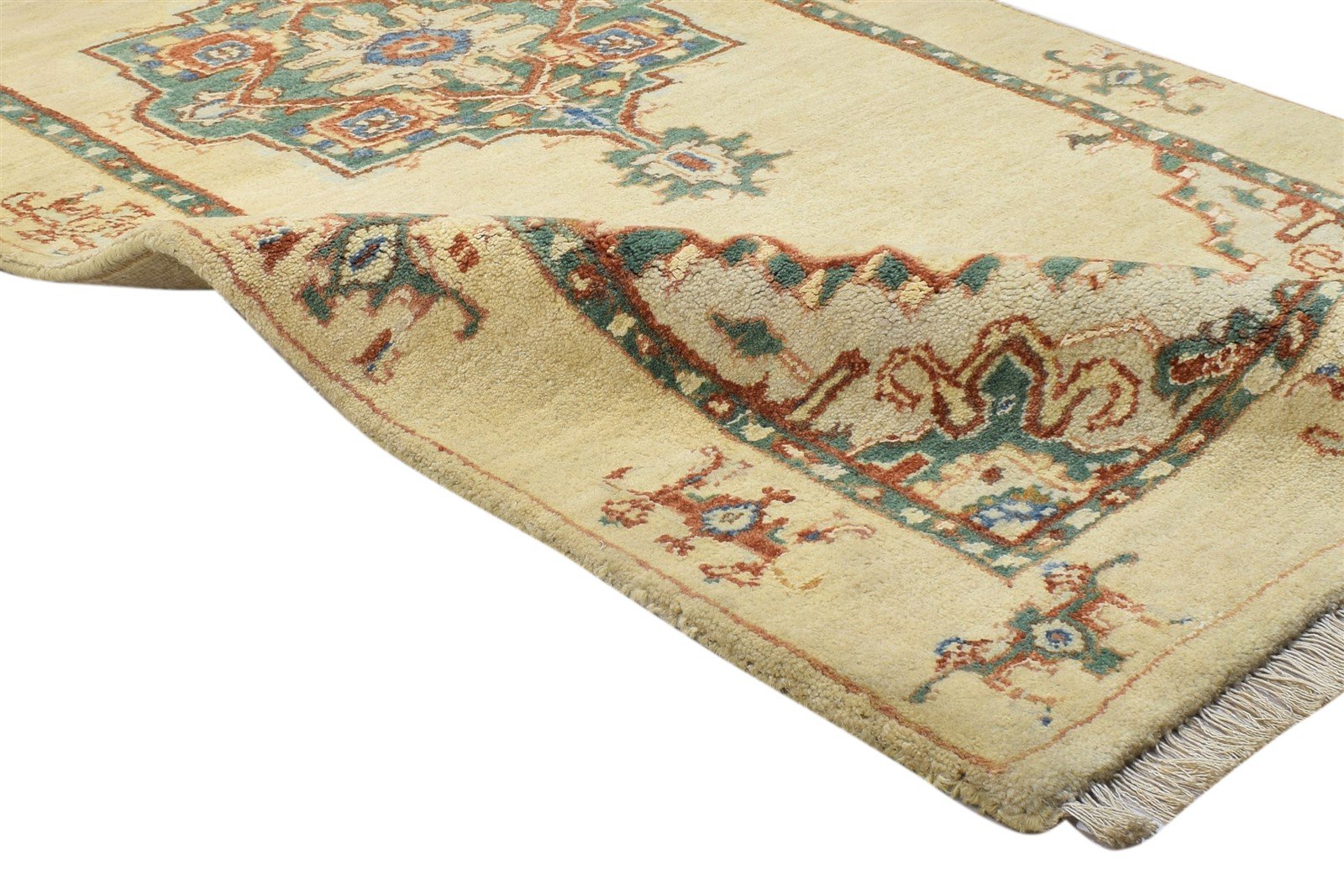 3' X 9' Rug Wool / Silk Beige Persian Hand Knotted Oushak Oriental Small Runner 7864088985749