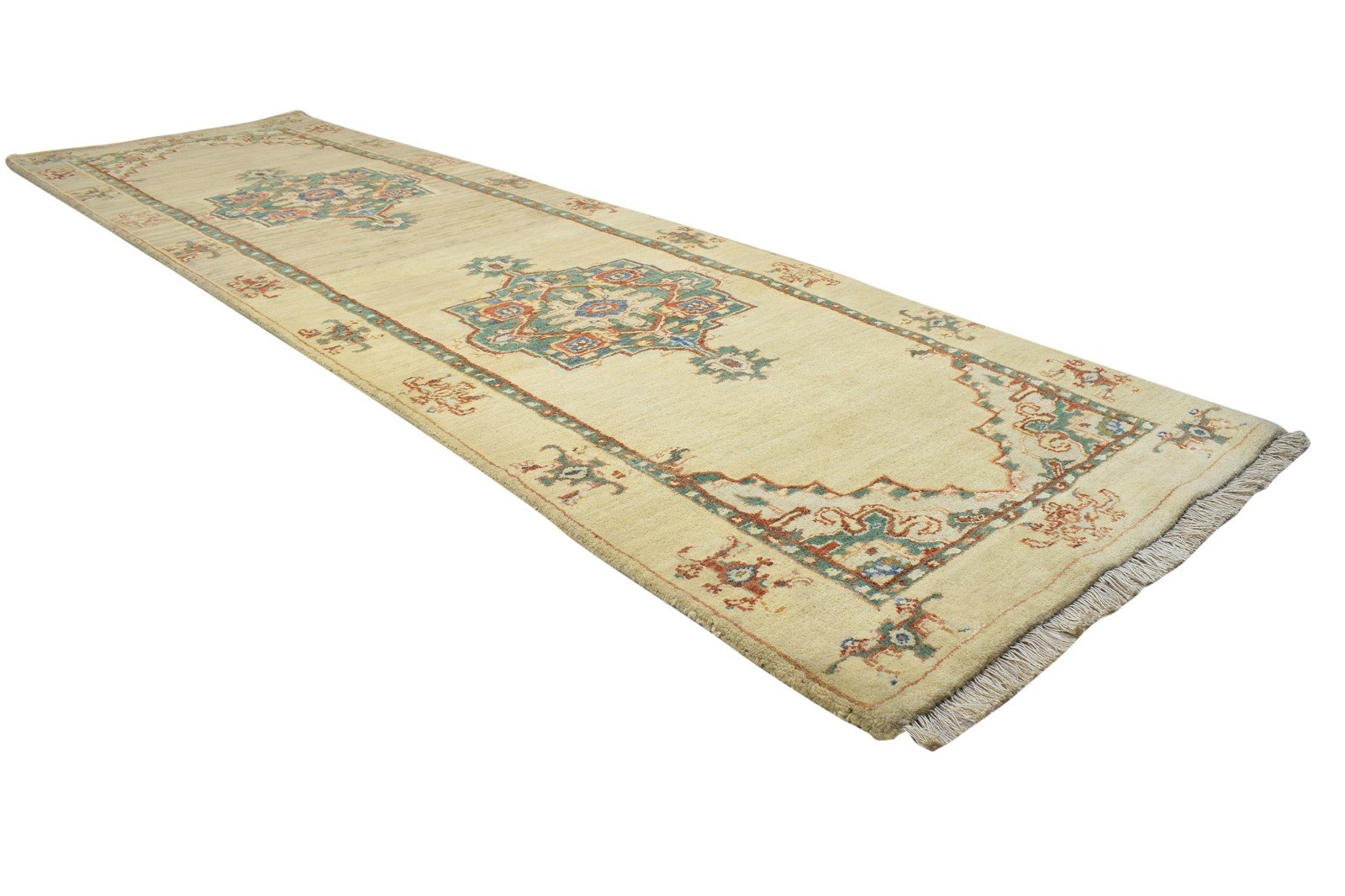 3' X 9' Rug Wool / Silk Beige Persian Hand Knotted Oushak Oriental Small Runner 7864088985749