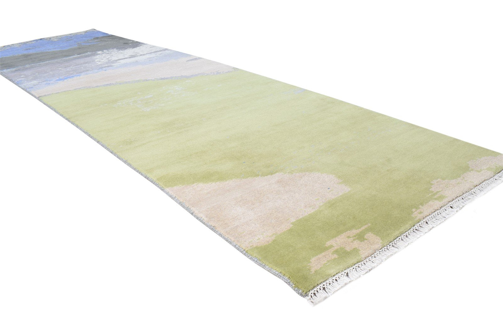 3X10 Rug Wool / Silk Green Modern Hand Knotted American Abstract Small Runner 7865148768405