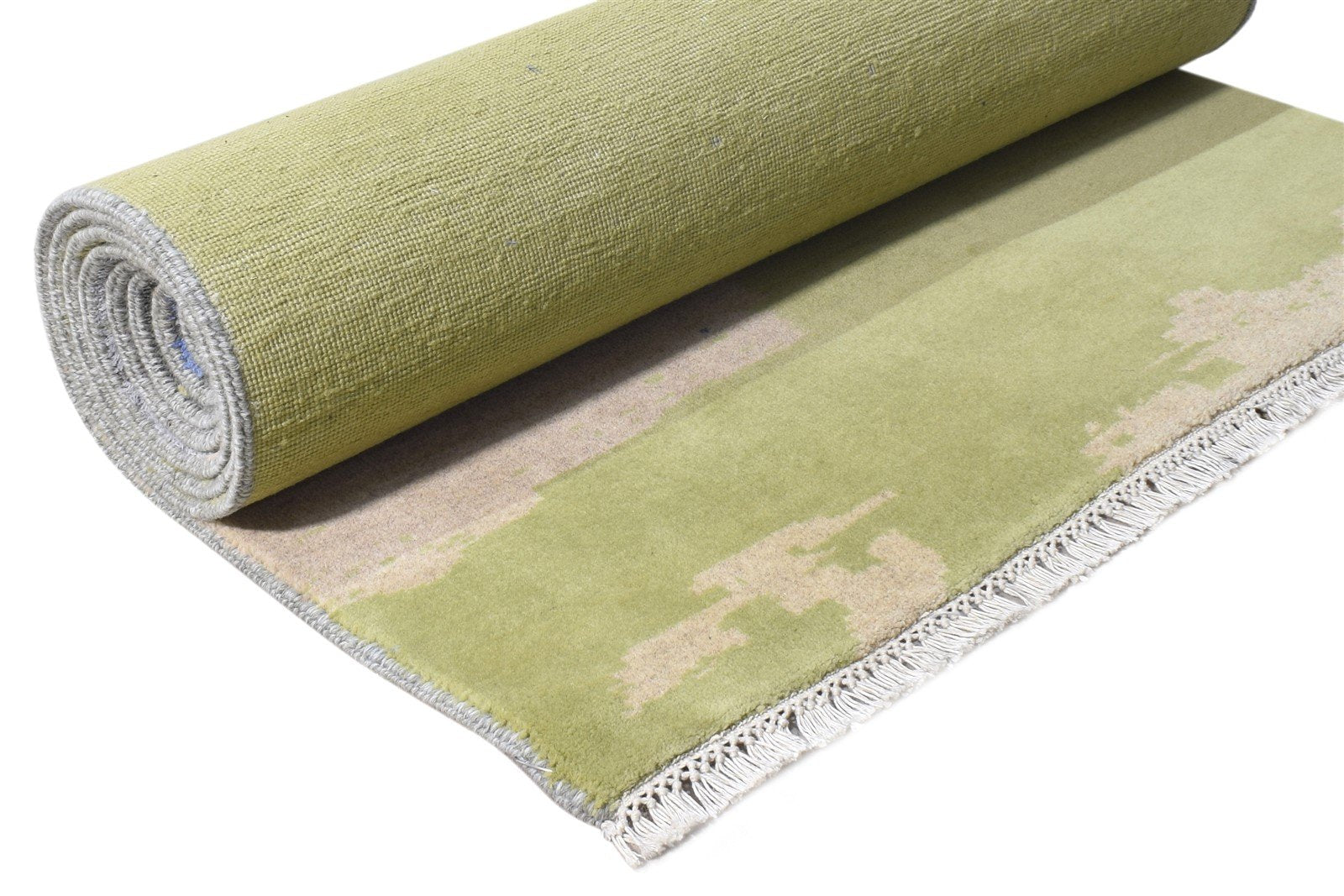 3X10 Rug Wool / Silk Green Modern Hand Knotted American Abstract Small Runner 7865148768405