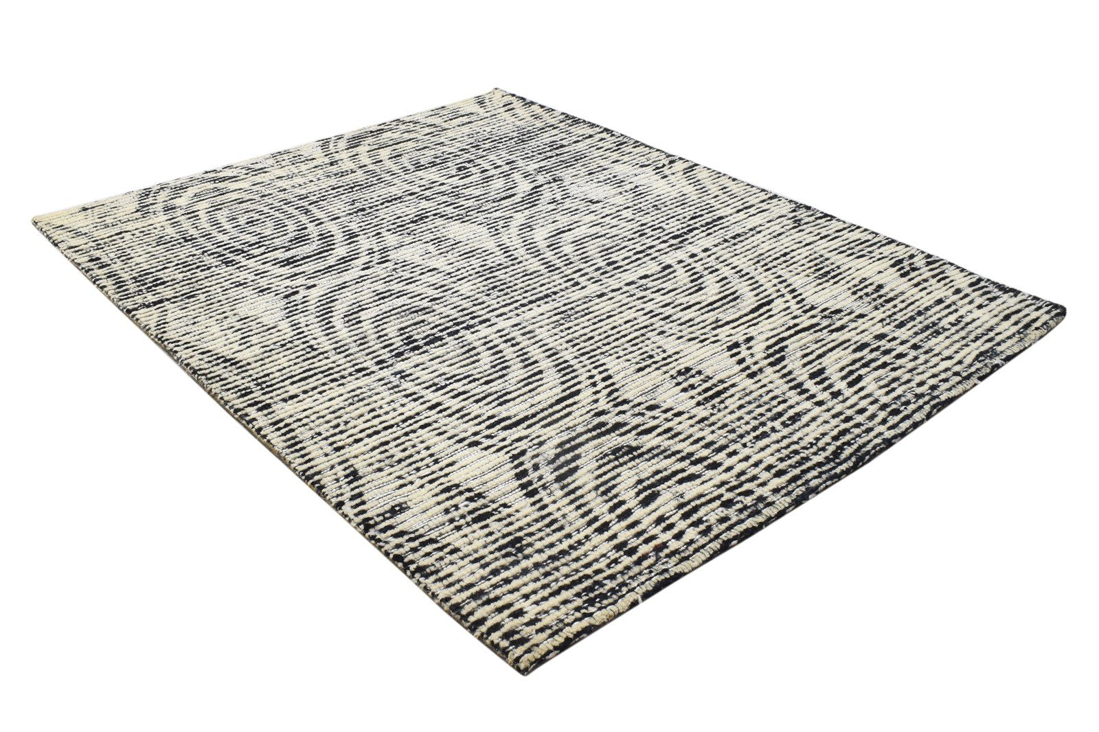 3X3 Rug Wool / Silk Black Modern Hand Tufted Scandinavian Circles Small Carpet 7864817352853