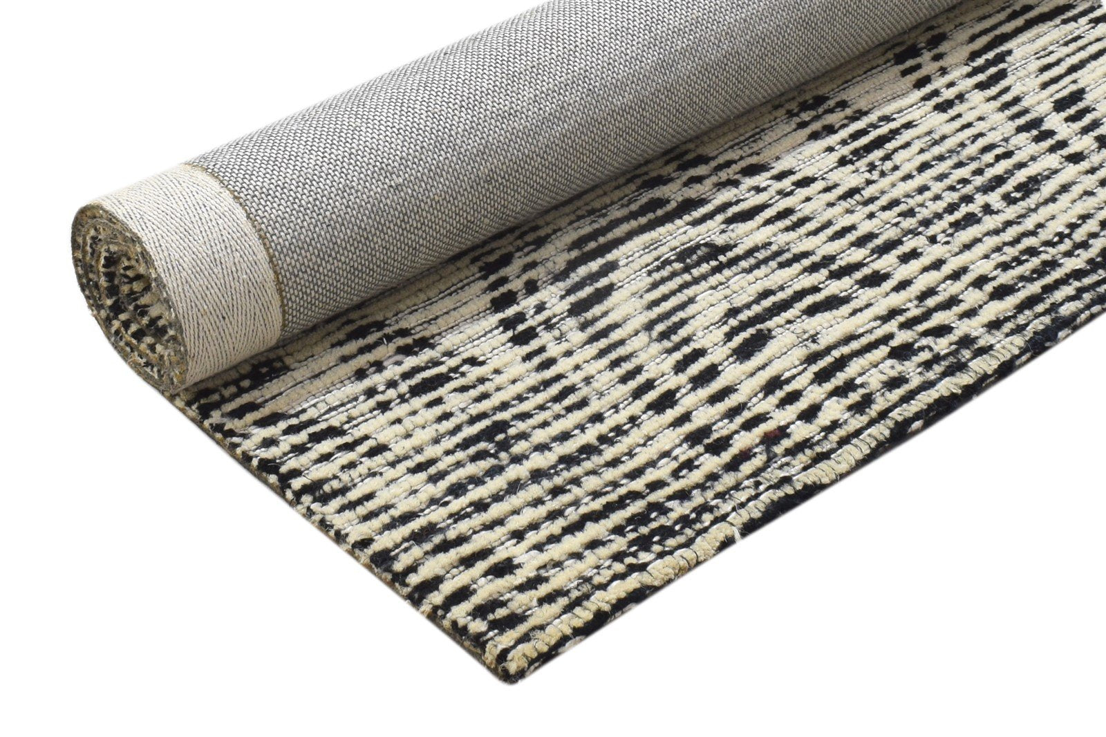 3X3 Rug Wool / Silk Black Modern Hand Tufted Scandinavian Circles Small Carpet 7864817352853