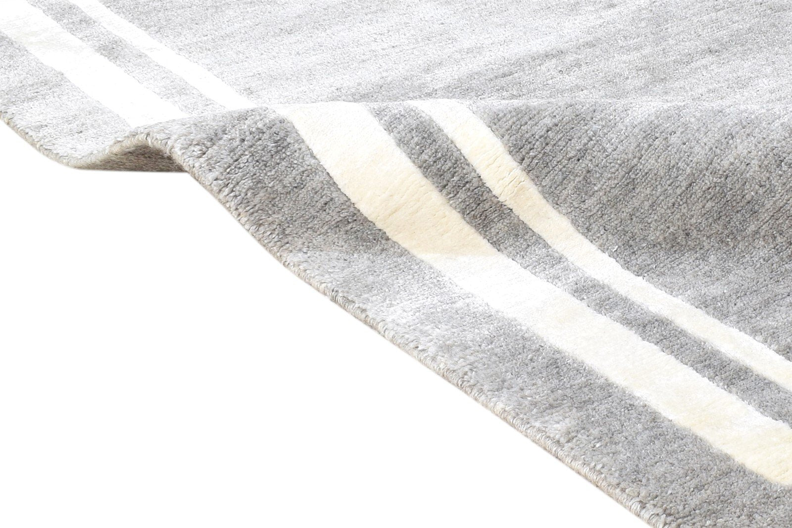 3X4 Rug Wool / Silk Grey Modern Hand Knotted Scandinavian Bordered Small Carpet 7865142214805