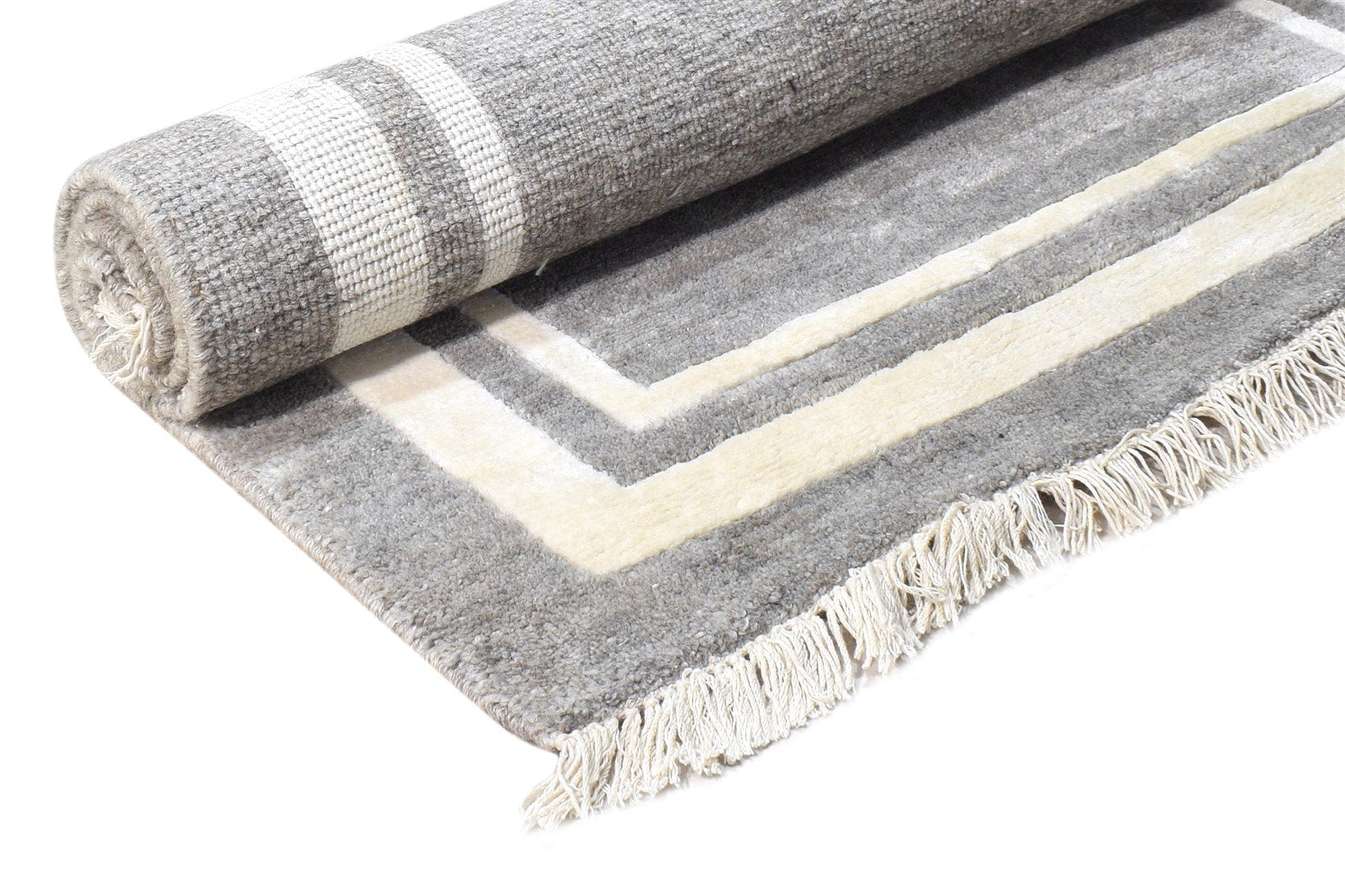 3X4 Rug Wool / Silk Grey Modern Hand Knotted Scandinavian Bordered Small Carpet 7865142214805