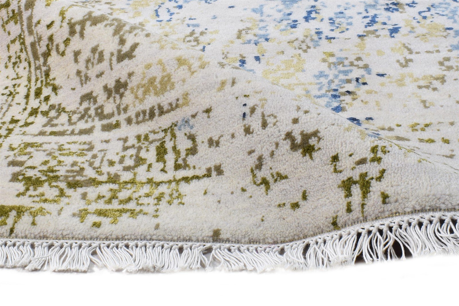 3X5 Rug Wool / Silk Cream Modern Hand Knotted Oriental Abstract Small Carpet 7864596070549