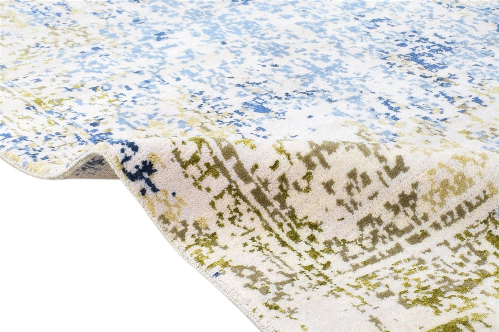 3X5 Rug Wool / Silk Cream Modern Hand Knotted Oriental Abstract Small Carpet 7864596070549