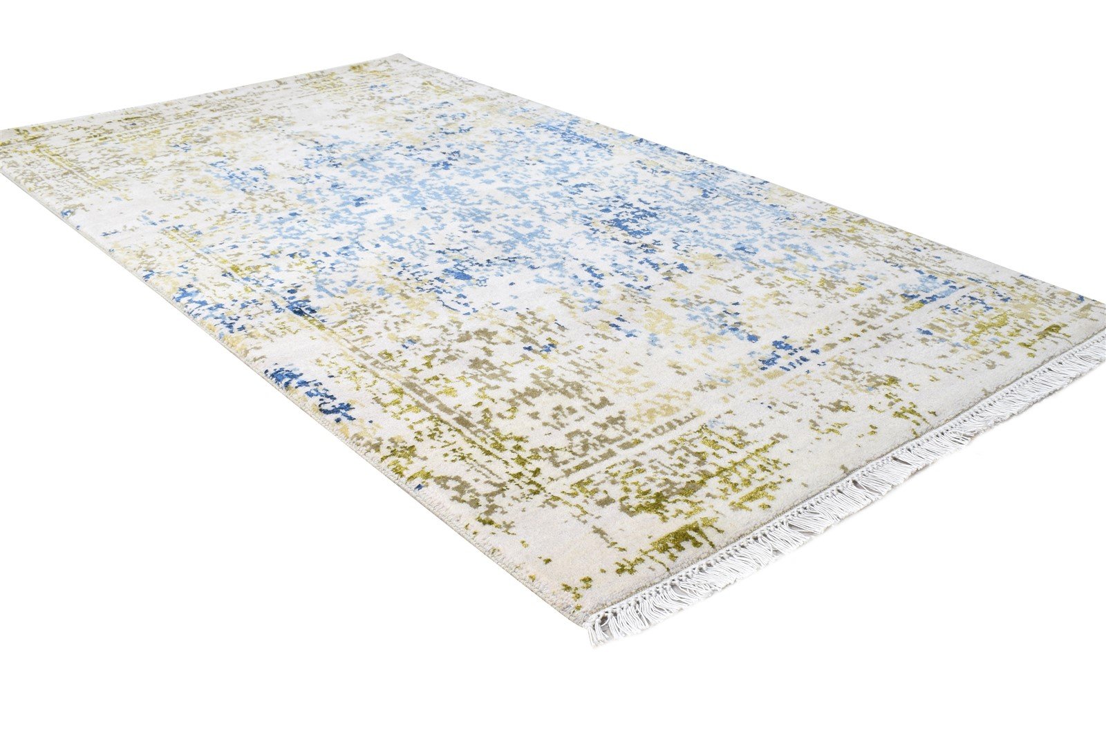 3X5 Rug Wool / Silk Cream Modern Hand Knotted Oriental Abstract Small Carpet 7864596070549