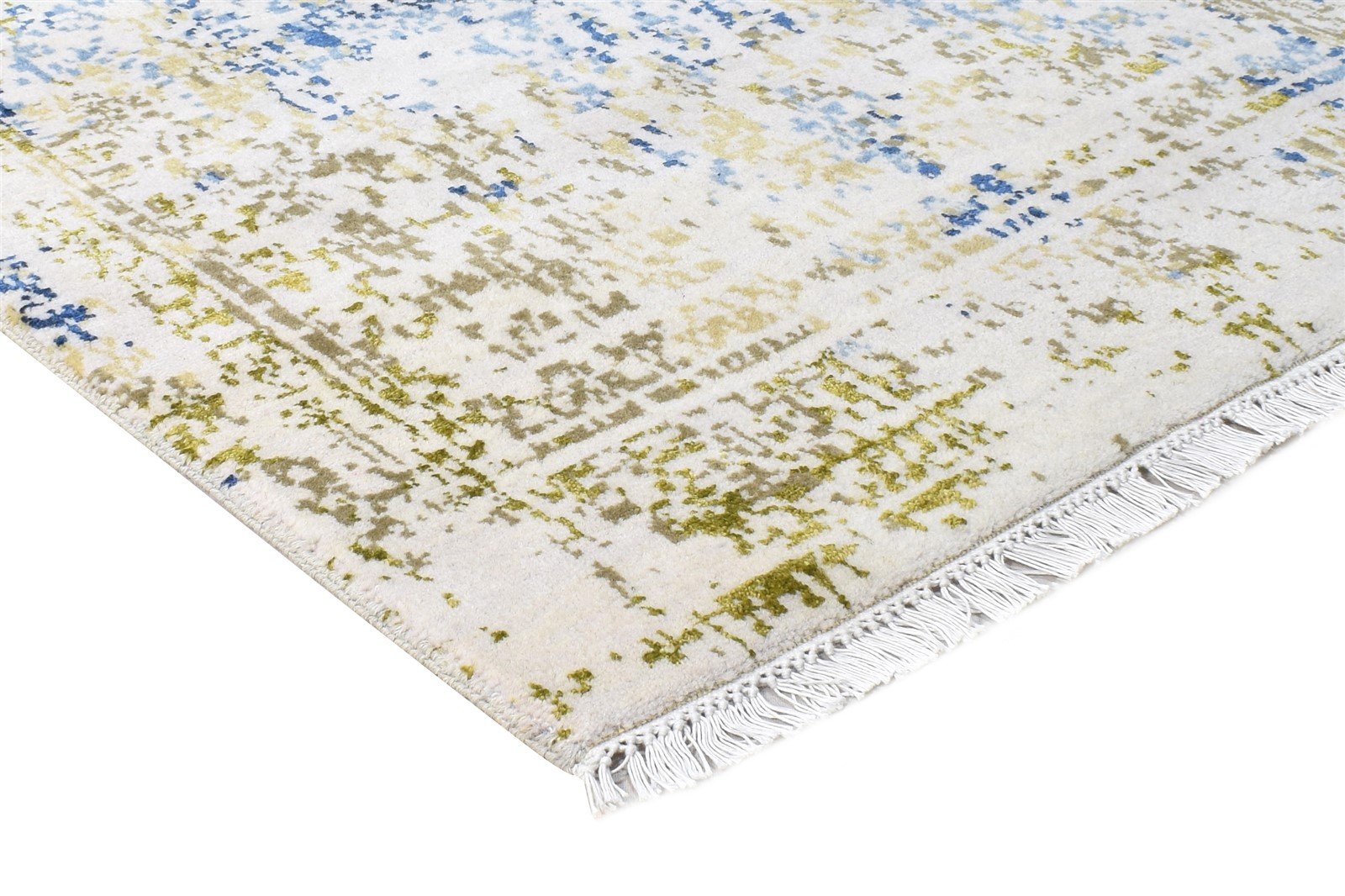 3X5 Rug Wool / Silk Cream Modern Hand Knotted Oriental Abstract Small Carpet 7864596070549