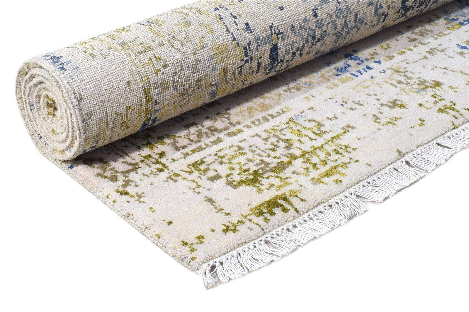 3X5 Rug Wool / Silk Cream Modern Hand Knotted Oriental Abstract Small Carpet 7864596070549