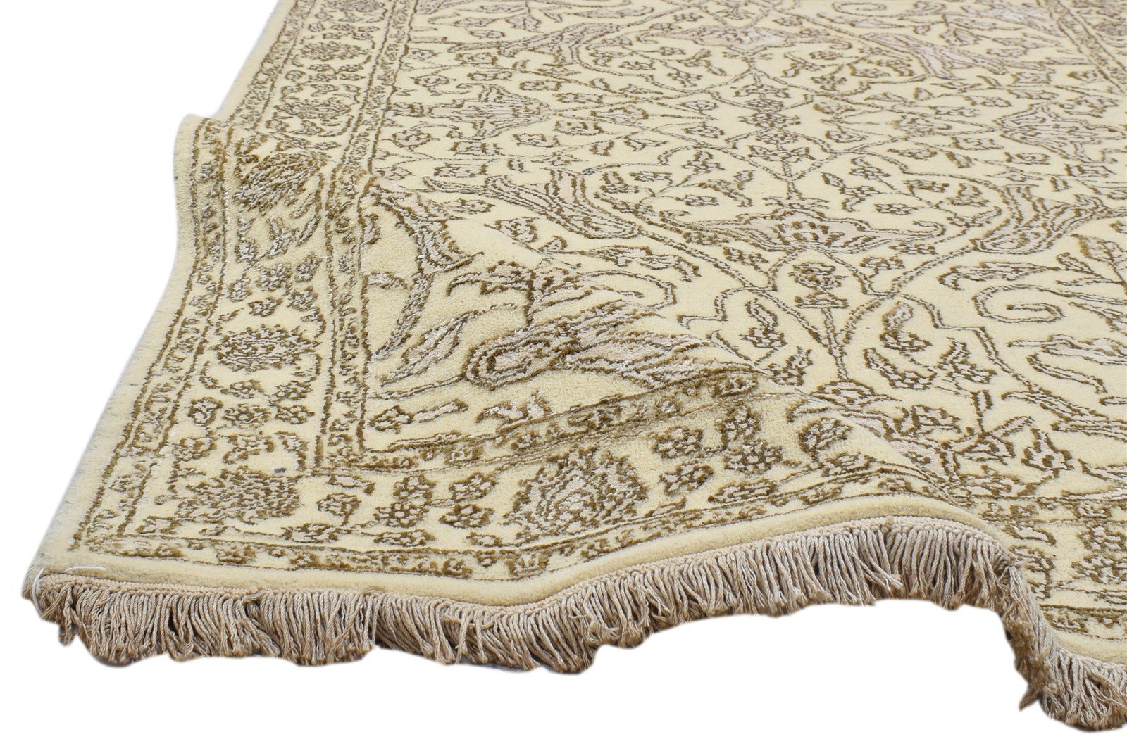 3X6 Rug Wool / Silk Beige Persian Hand Knotted Kashan Oriental Room Size Carpet 7860693500053