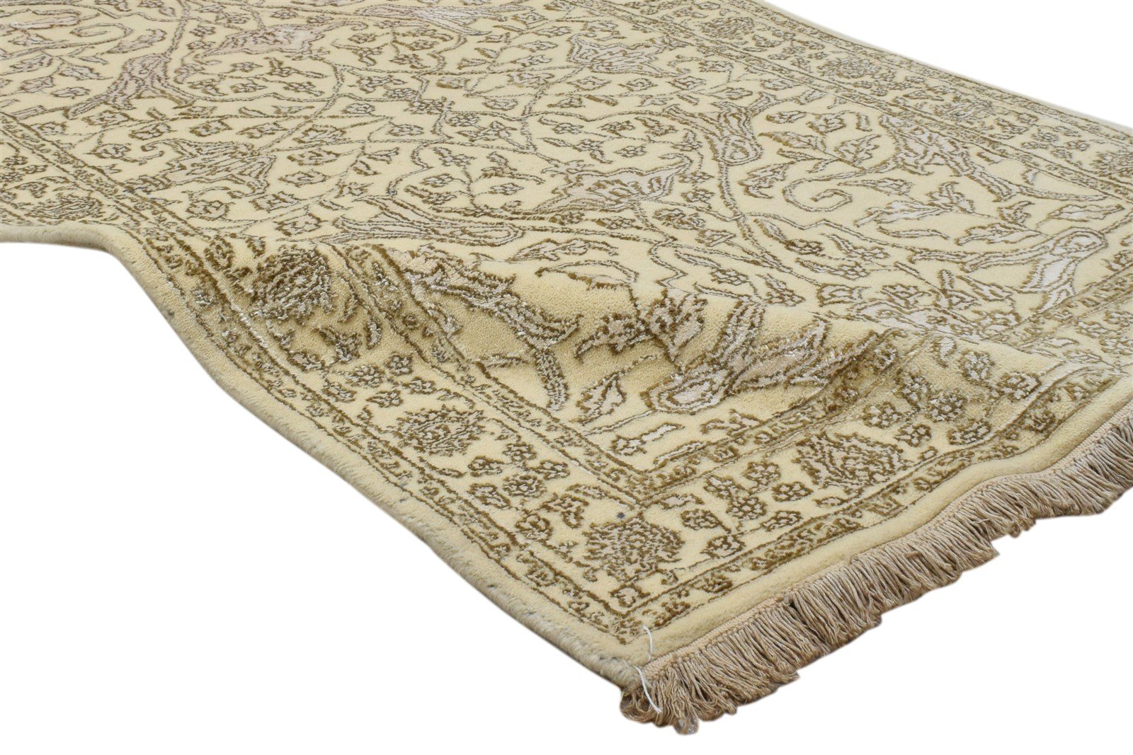 3X6 Rug Wool / Silk Beige Persian Hand Knotted Kashan Oriental Room Size Carpet 7860693500053