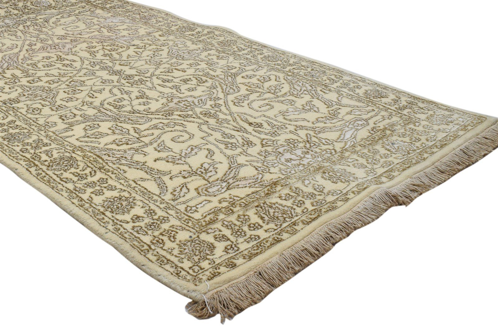 3X6 Rug Wool / Silk Beige Persian Hand Knotted Kashan Oriental Room Size Carpet 7860693500053