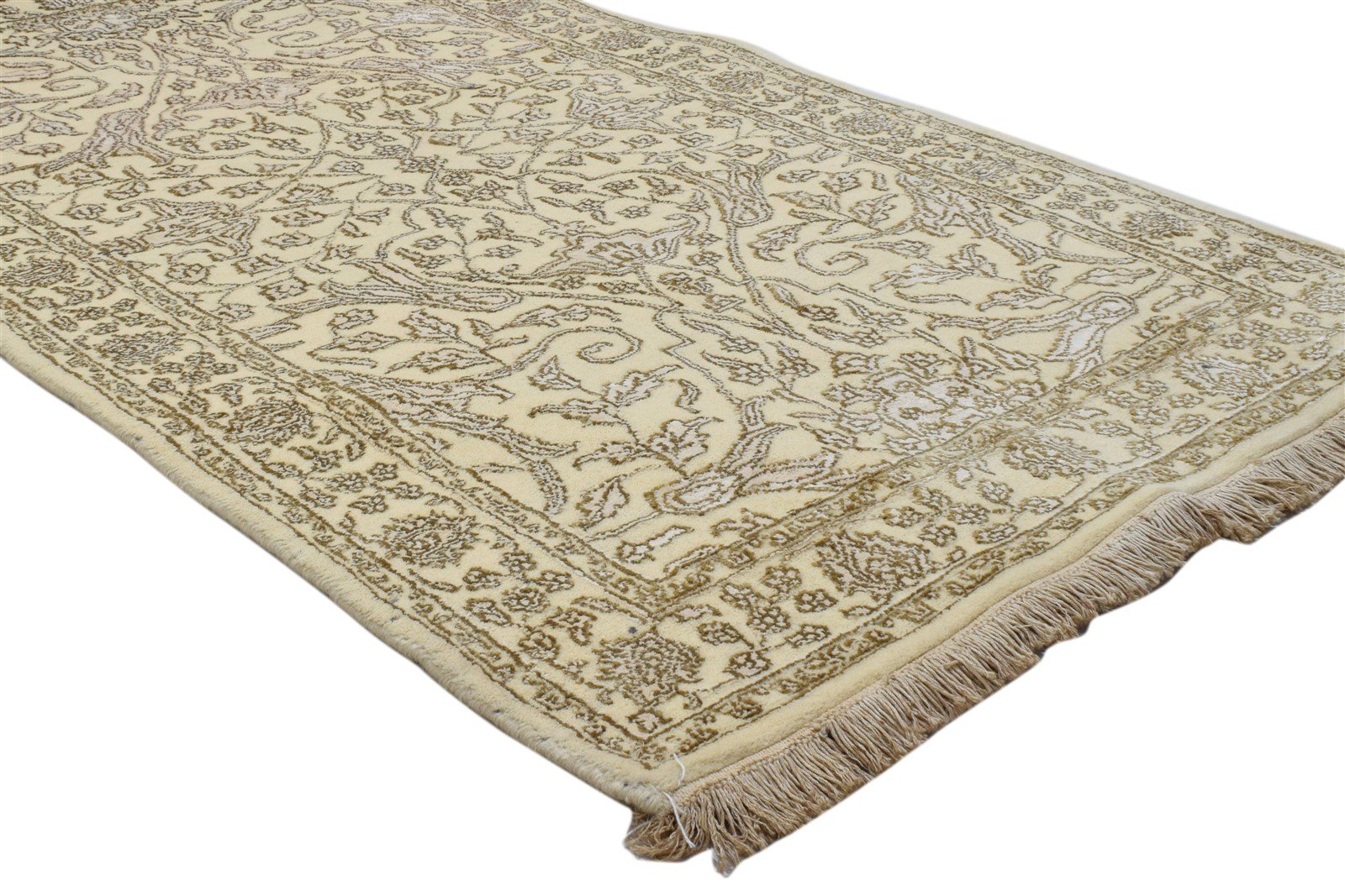 3X6 Rug Wool / Silk Beige Persian Hand Knotted Kashan Oriental Room Size Carpet 7860693500053