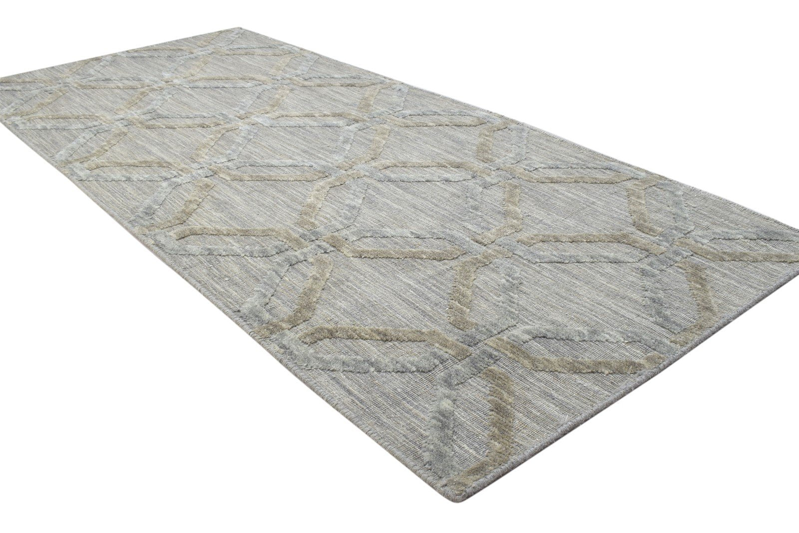 3X6 Rug Wool Silk Grey Modern Jacquard Loom Scandinavian Geometric Small Carpet 7864147116181