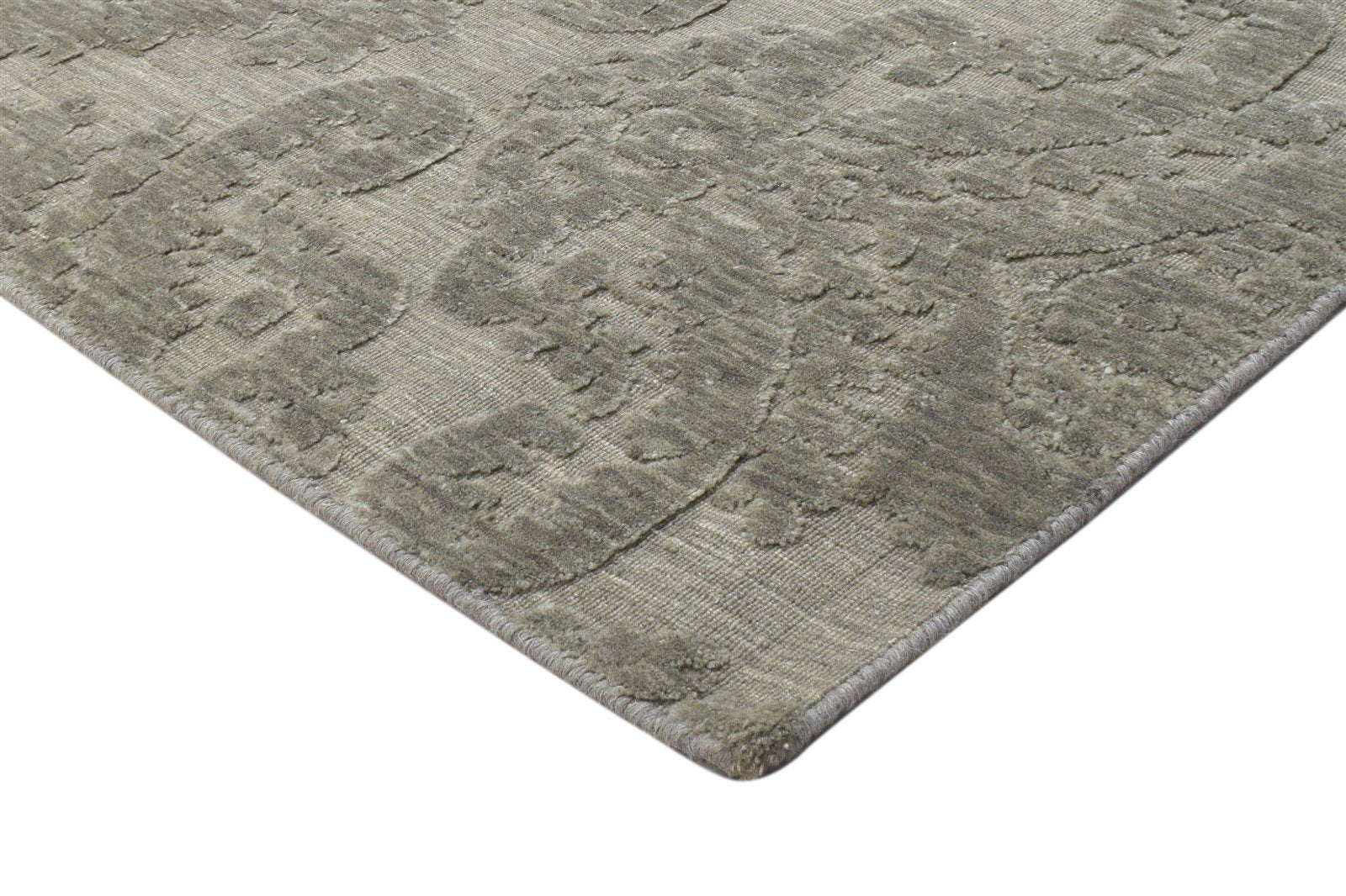 3X8 Rug Wool Silk Brown Modern Jacquard Loom Scandinavian Damask Small Runner 7864147411093