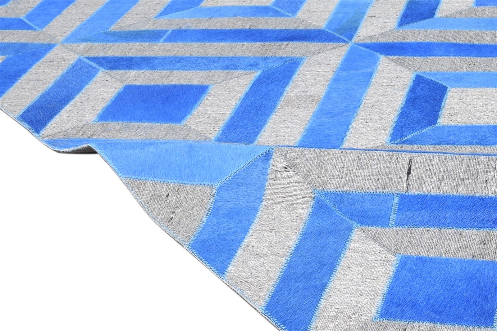 3X9 Rug Leather / Cotton Blue Modern Hand Woven Moroccan Diamond Small Runner 7864365088917