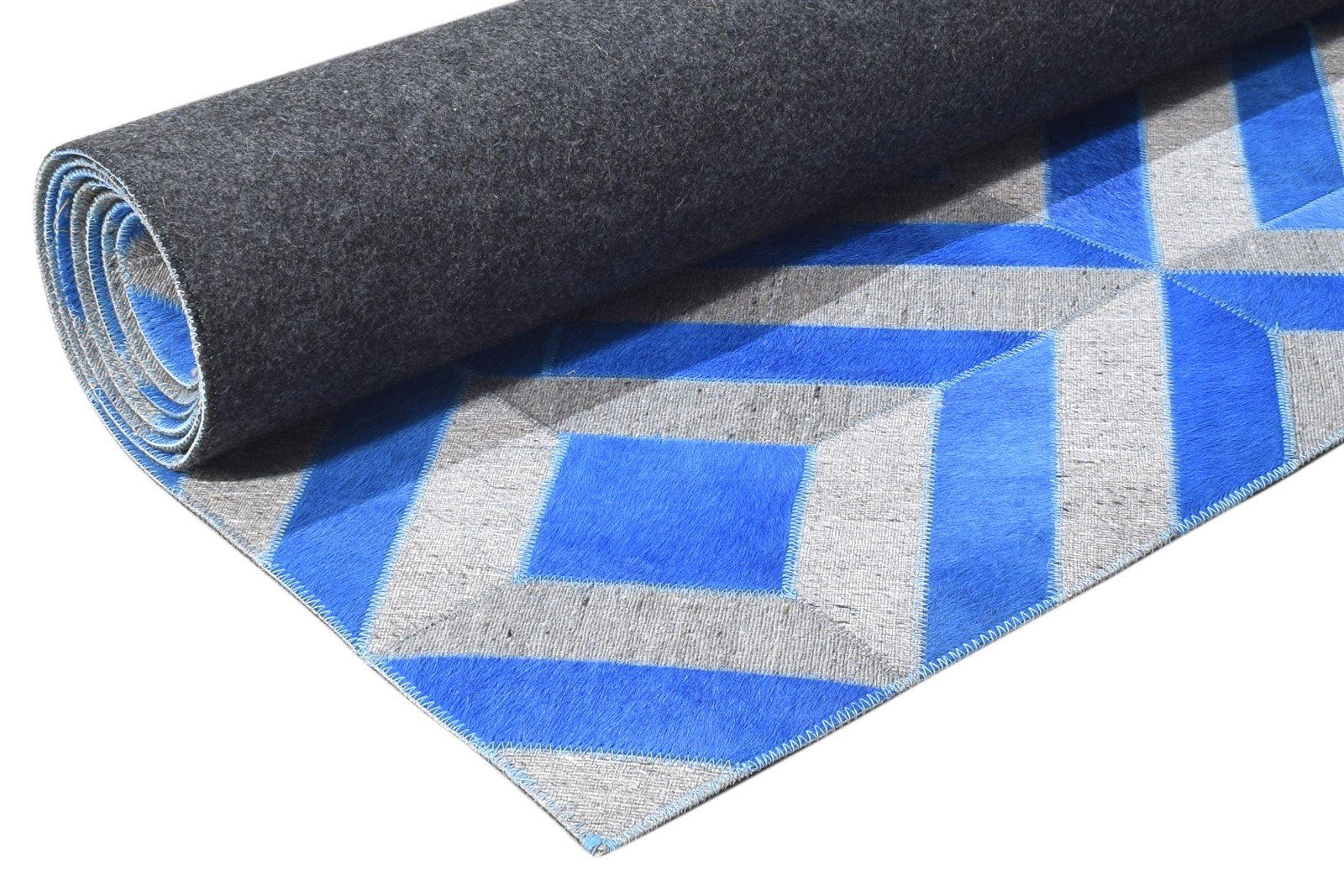 3X9 Rug Leather / Cotton Blue Modern Hand Woven Moroccan Diamond Small Runner 7864365088917