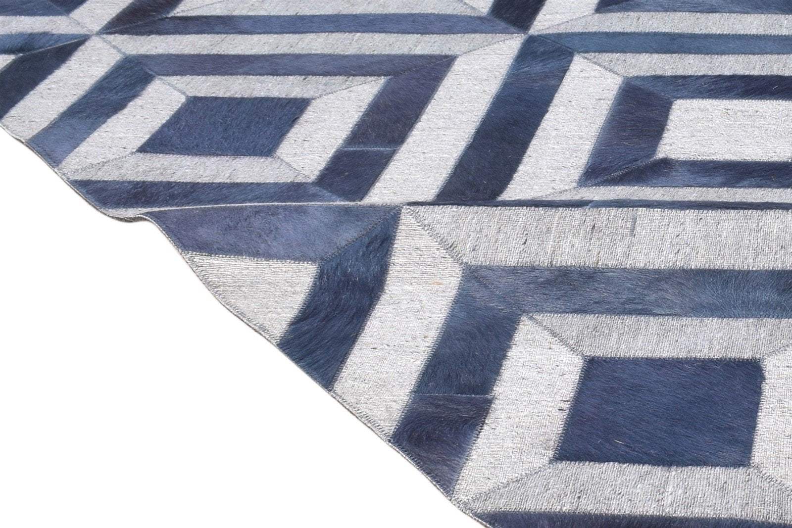 3X9 Rug Leather / Cotton Blue Modern Hand Woven Moroccan Diamond Small Runner 7864366203029