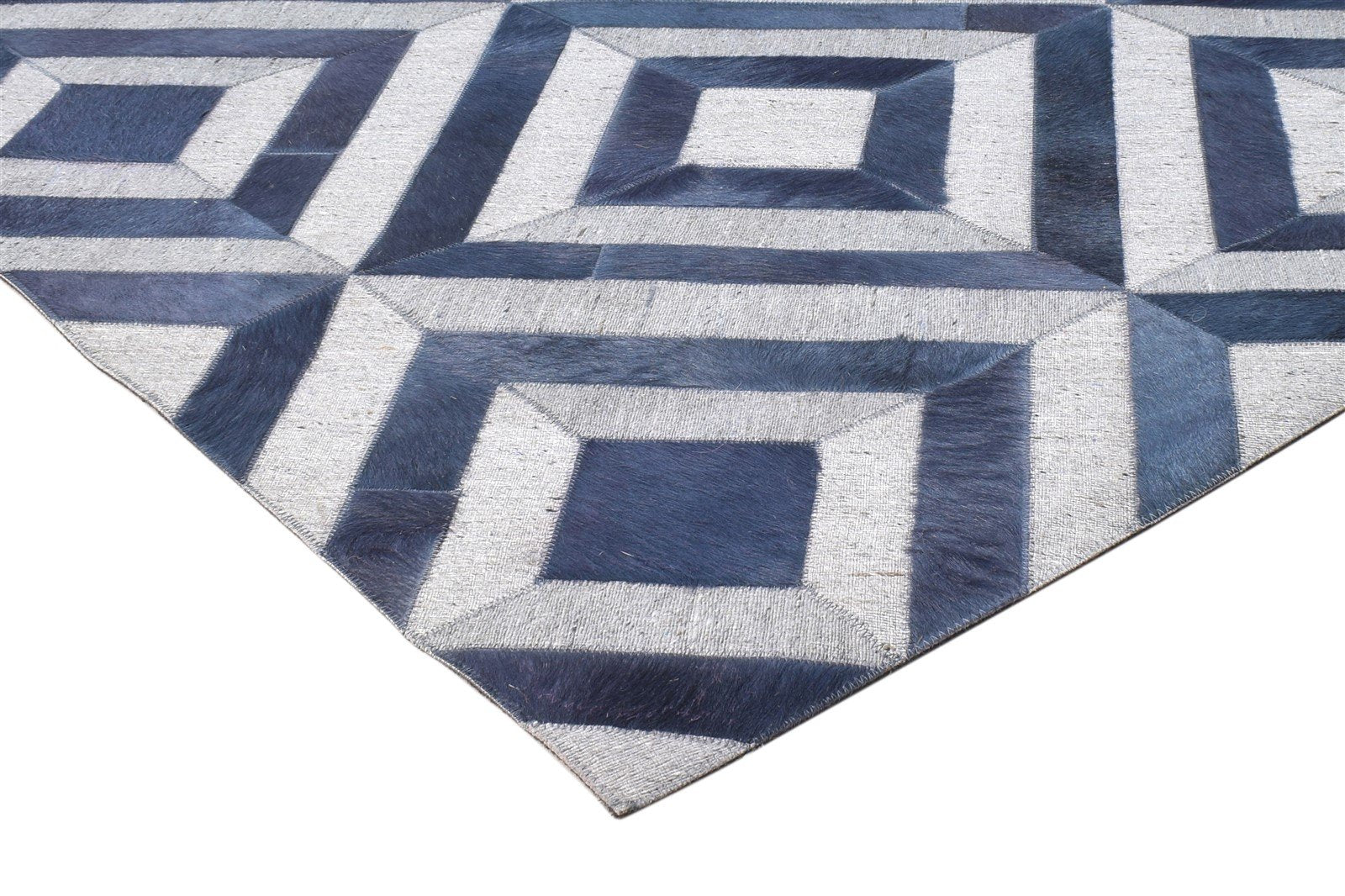 3X9 Rug Leather / Cotton Blue Modern Hand Woven Moroccan Diamond Small Runner 7864366203029