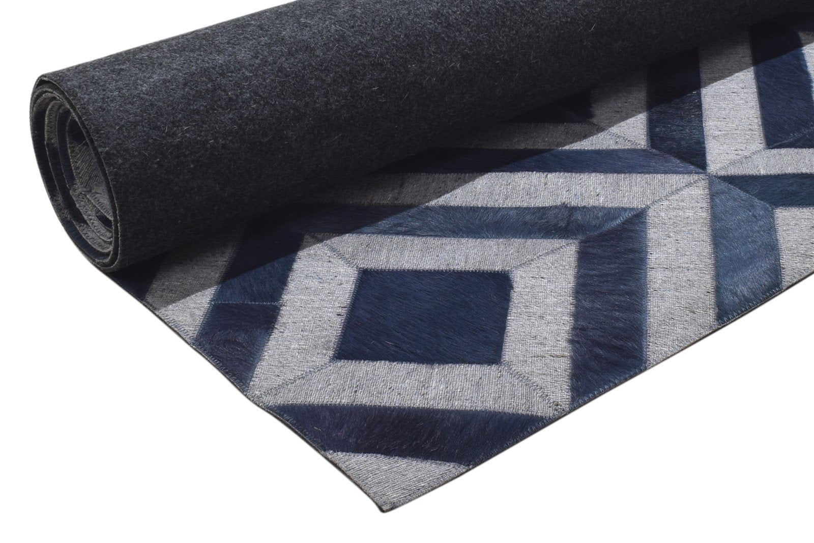 3X9 Rug Leather / Cotton Blue Modern Hand Woven Moroccan Diamond Small Runner 7864366203029