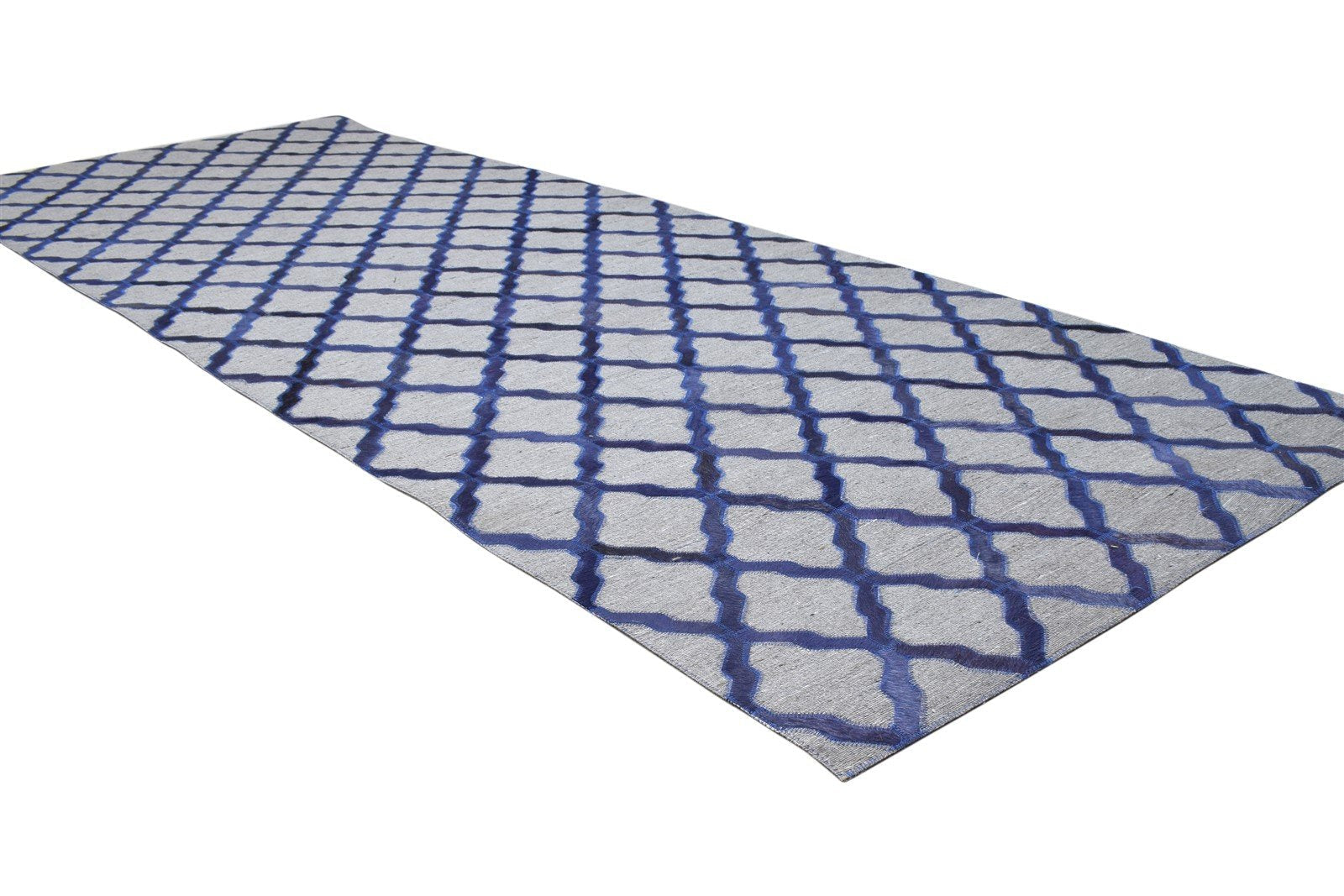 3X9 Rug Leather / Cotton Blue Modern Hand Woven Moroccan Trellis Room Size 7864434884757