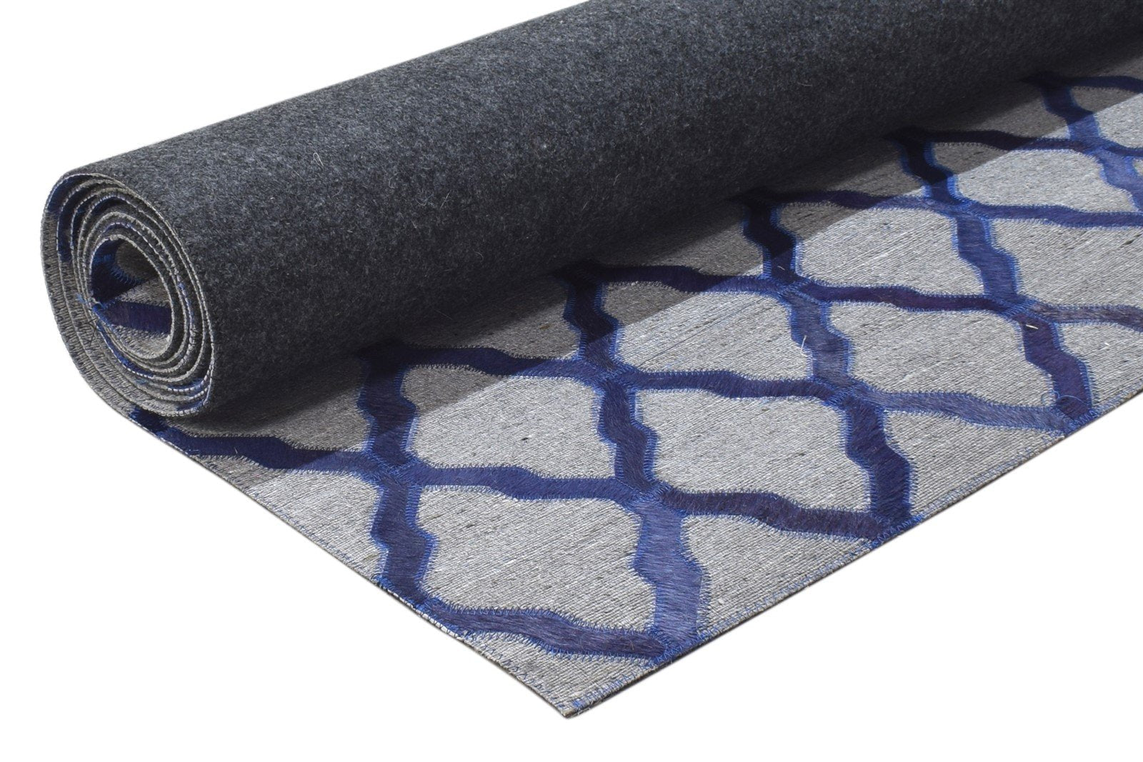 3X9 Rug Leather / Cotton Blue Modern Hand Woven Moroccan Trellis Room Size 7864434884757