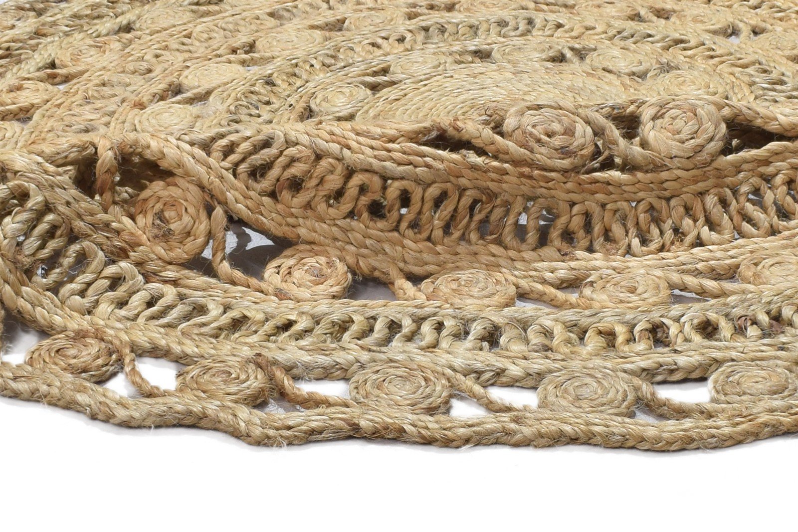 4' X 4' Rug Jute Beige Modern Hand Woven Scandinavian Circles Room Size Round 7864818958485