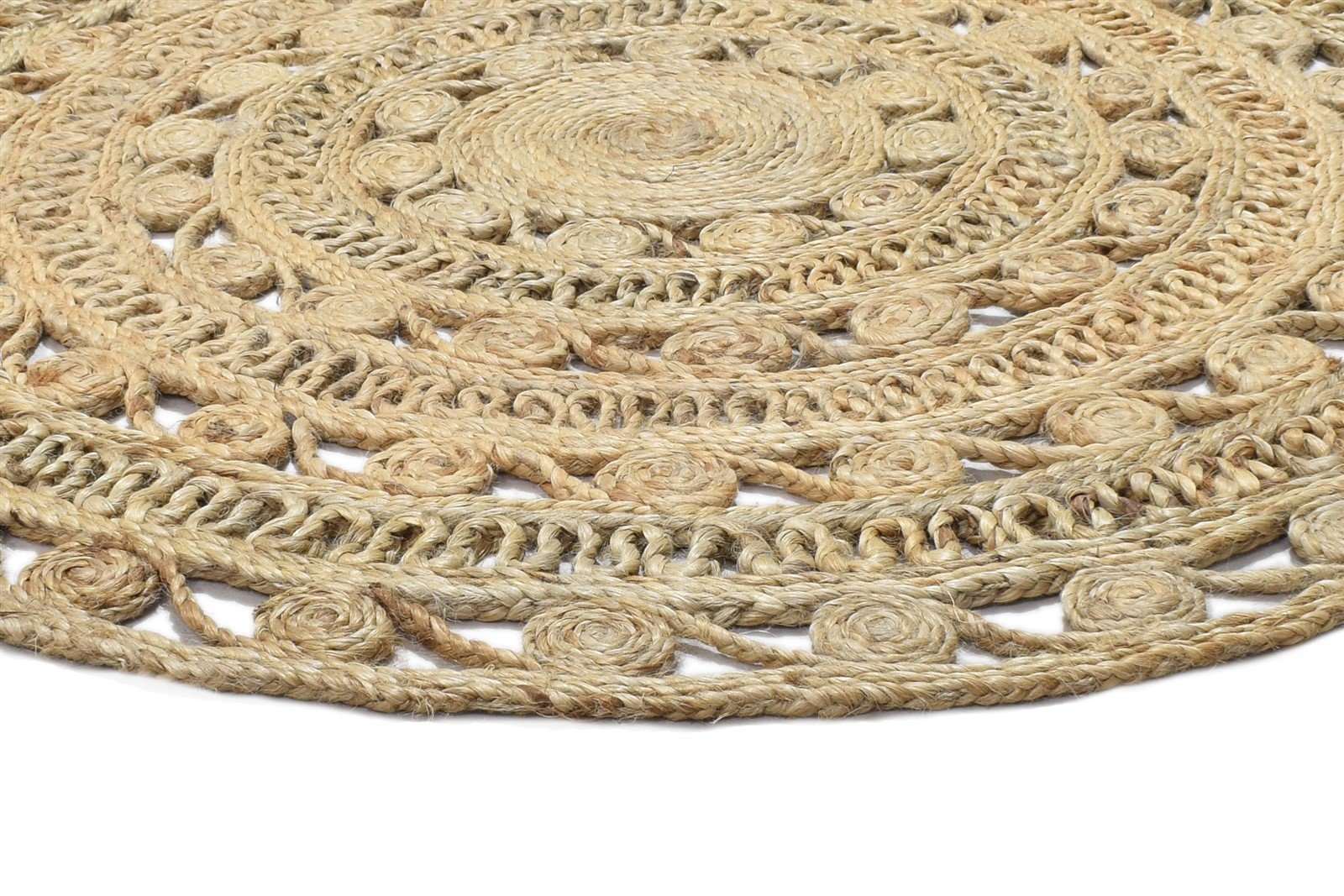 4' X 4' Rug Jute Beige Modern Hand Woven Scandinavian Circles Room Size Round 7864818958485
