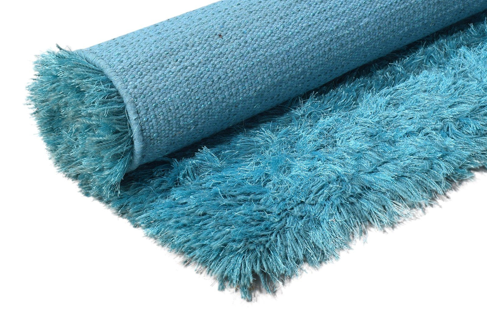 4' X 5' Rug Polyester Blue Shag Hand Woven Scandinavian Solid Room Size Carpet 7865109348501