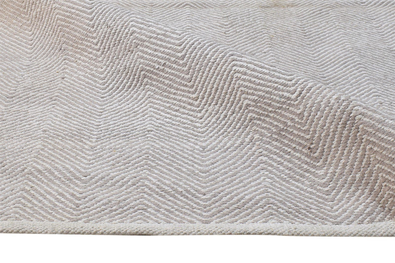 4' X 5' Rug Wool Beige Modern Dhurrie Scandinavian Chevron Room Size Carpet 7865142542485