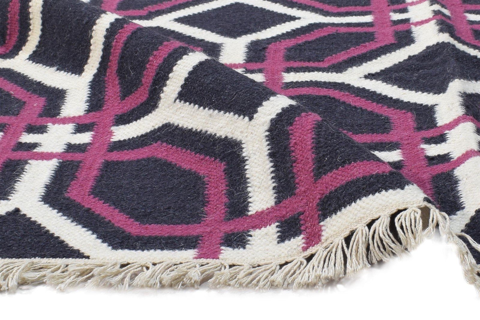 Olive 4' X 5' Rug Wool Charcoal Modern Dhurrie Bohemian Trellis 7864386650261