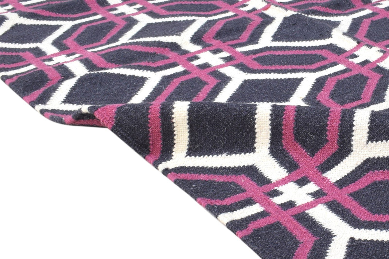 Olive 4' X 5' Rug Wool Charcoal Modern Dhurrie Bohemian Trellis 7864386650261