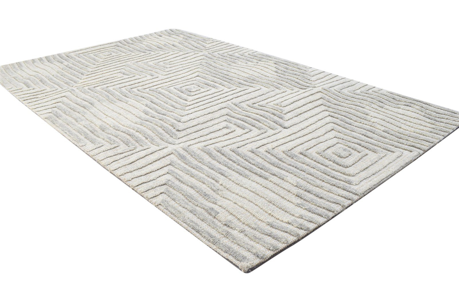 4' X 5' Rug Wool Grey Modern Hand Tufted Scandinavian Trellis Room Size Carpet 7864145969301