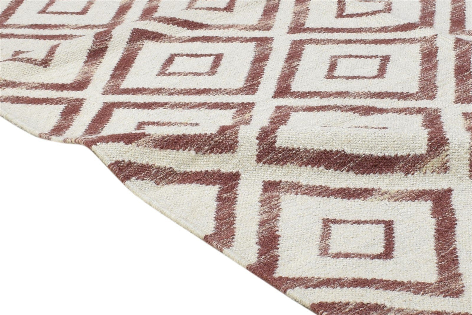 Jenda 4' X 5' Rug Wool Wine Modern Dhurrie Scandinavian Diamond 7864349229205