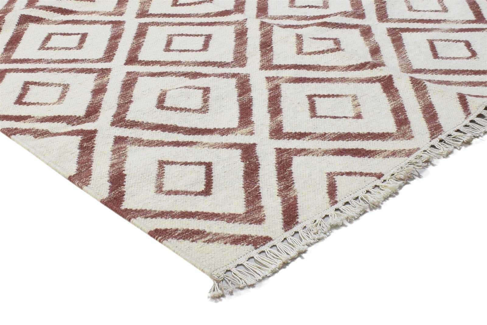 Jenda 4' X 5' Rug Wool Wine Modern Dhurrie Scandinavian Diamond 7864349229205