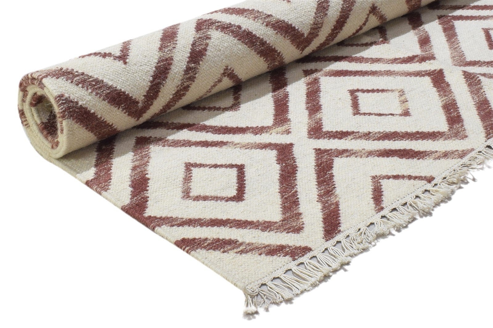 Jenda 4' X 5' Rug Wool Wine Modern Dhurrie Scandinavian Diamond 7864349229205